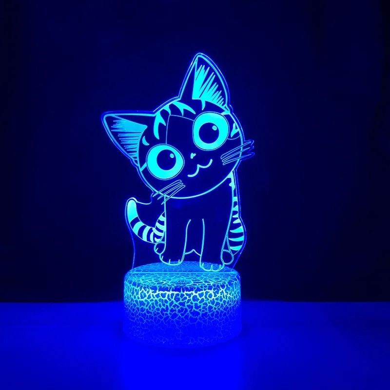 Cute 3D Cat Night Light Acrylic LED Novelty Table Lamp For Kids 16 Color With Remote black Base