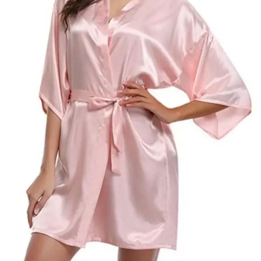 Silk Kimono Robe Satin Bridesmaid Bathrobe For Women baby Pink s