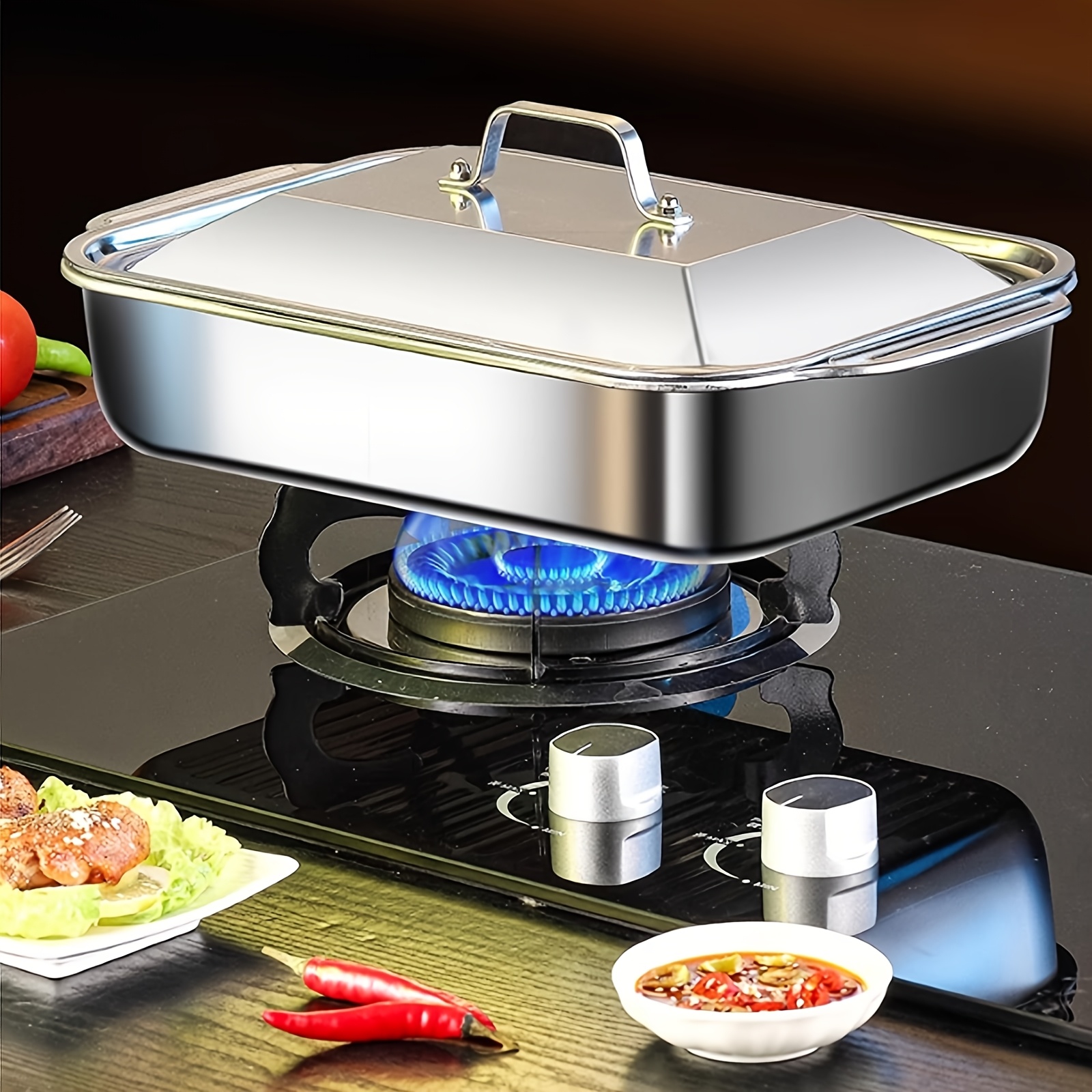 Stainless Steel Baking Pan Set With Lids Deep Dish Cookware For Fish, Pasta, And Grilling Oven & Dishwasher. Stainless Steel Baking Pan Set With Lids Deep Dish Cookware For Fish, Pasta, And Grilling Oven & Dishwasher.