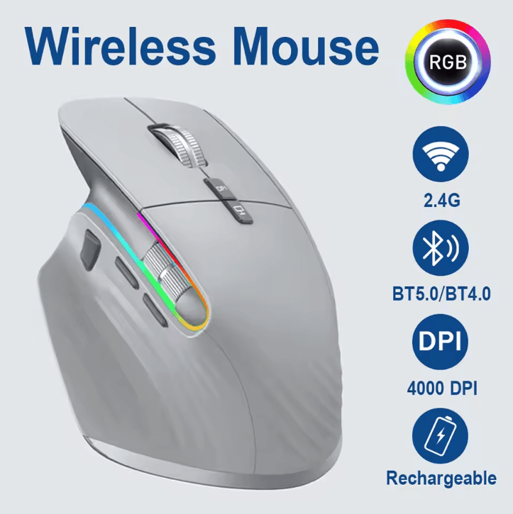 Multi Device Wireless Mouse Bluetooth 5.0 & 3.0 Mouse 2.4G Wireless Portable Optical Mouse Ergonomic Right Hand Compute 2.4g Bluetooth Black