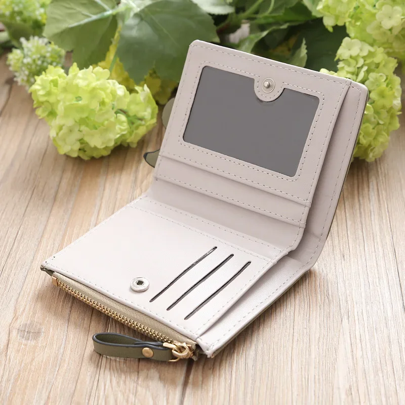 Lovely Cartoon Animal Leather Wallet Small Coin Purse & Card Holder For Women & Girls grey