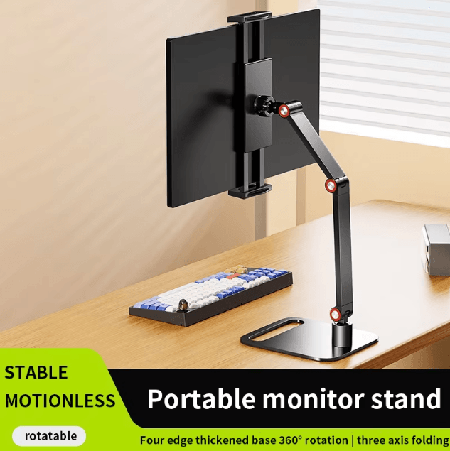 Adjustable Portable Monitor And Tablet Stand With 360 Degree Swivel And Desktop Clamp 2 Arm Clip