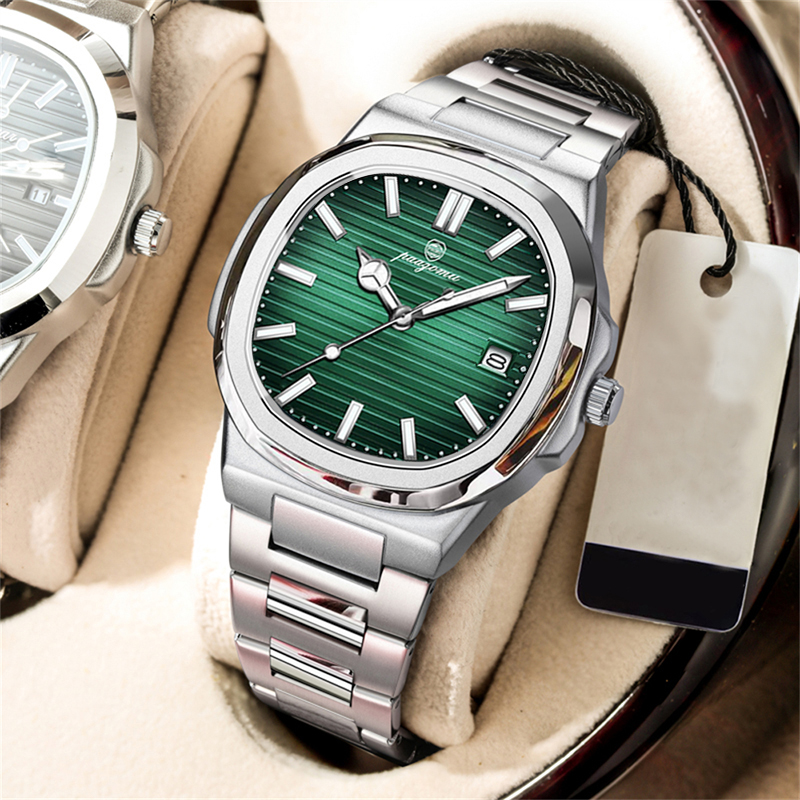 Mens Classic Quartz Watch With Square Dial Waterproof & Luminous Date Wristwatch green