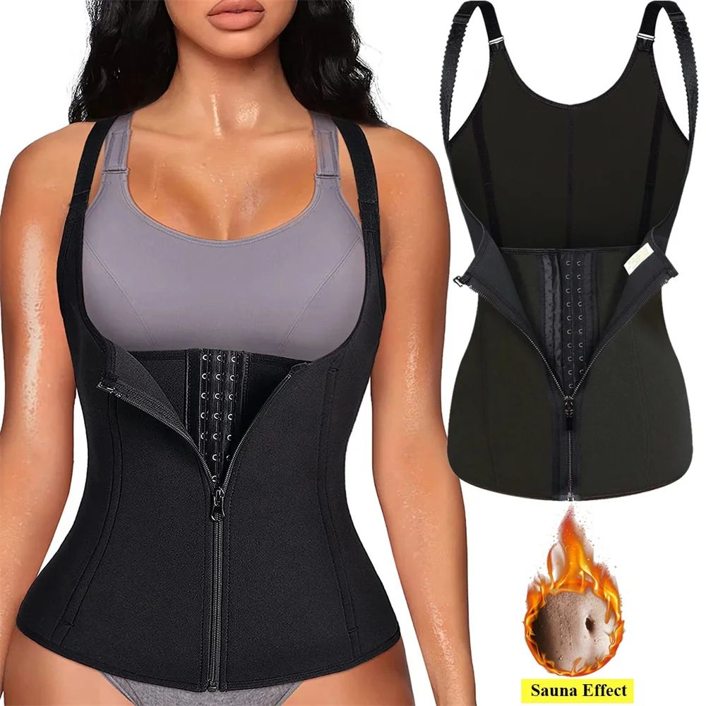 Womens Zipper Waist Trainer Tank Top Body Shaper black s