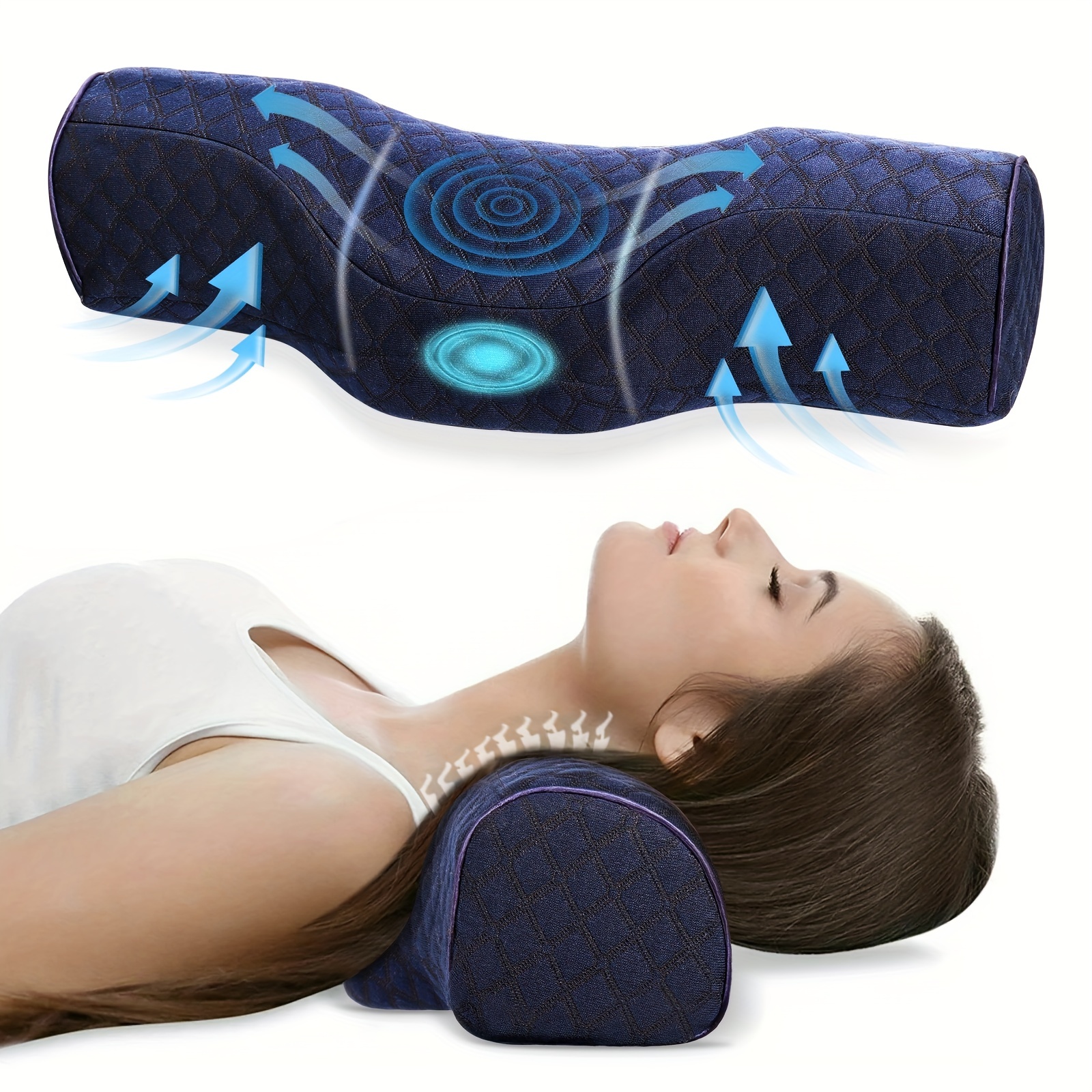 Orthopedic Neck Pillow For Superior Cervical Support Soft Memory Foam Breathable & Washable fen