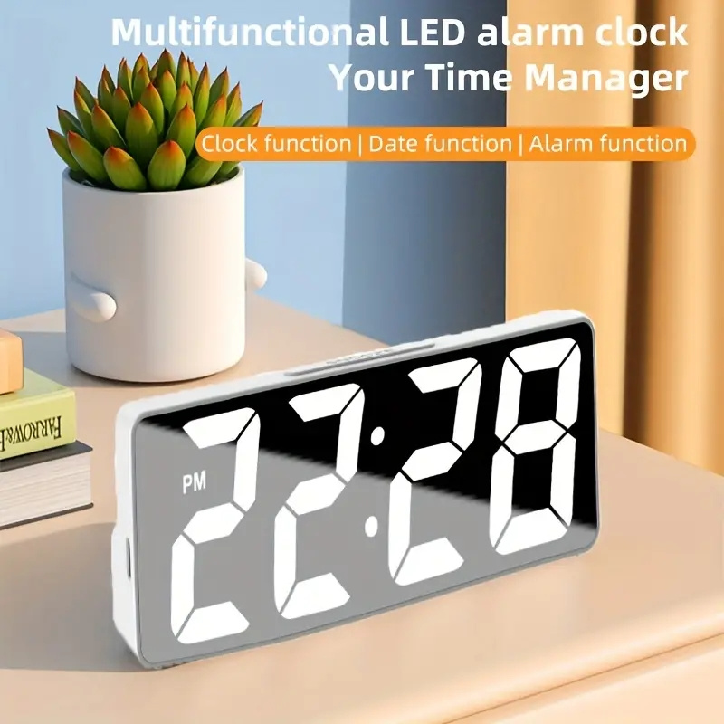 LED Digital Alarm Clock With Temperature Display & Adjustable Brightness Perfect For Bedroom And Desktop Use white