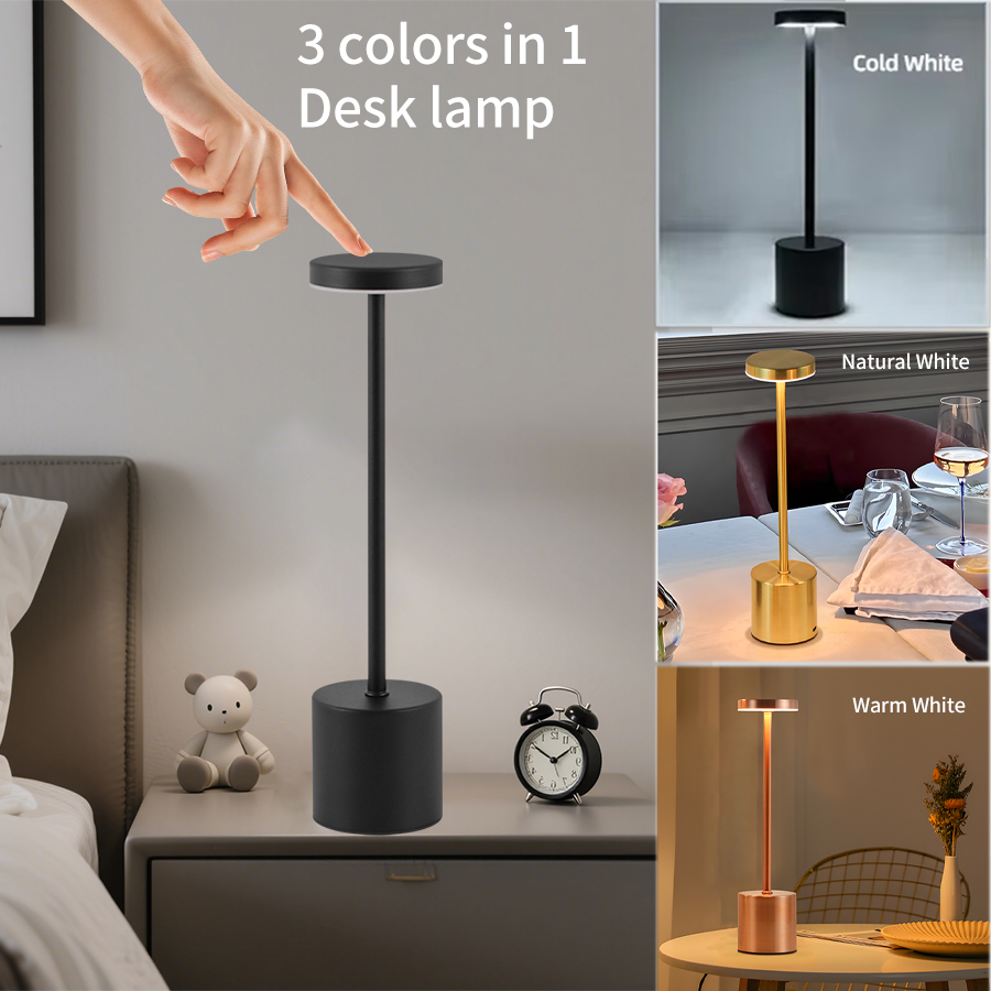 Rechargeable LED Table Lamp Touch Switch Night Light Type C Portable For Club Bar Room Ambient Decor black