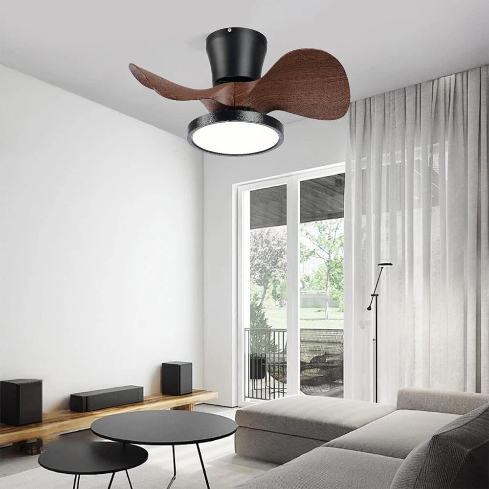 Ceiling Fan With LED Light Large Air Volume, Remote Control For Dining Room black