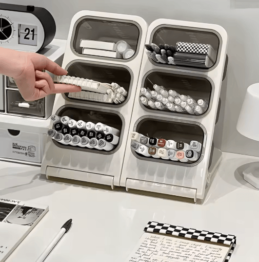 FlexiStore Foldable Multi Compartment Desk Organizer For Pens, Tea & Coffee Pods 1 Piece