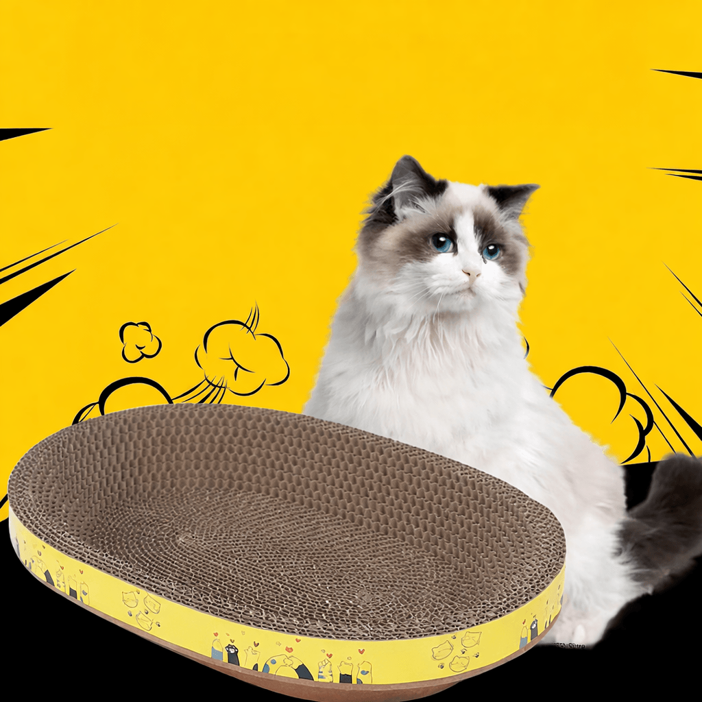 Corrugated Paper Cat Bed & Scratching Board Oval Protective Furniture Claw Safe Lounge For Cats color A