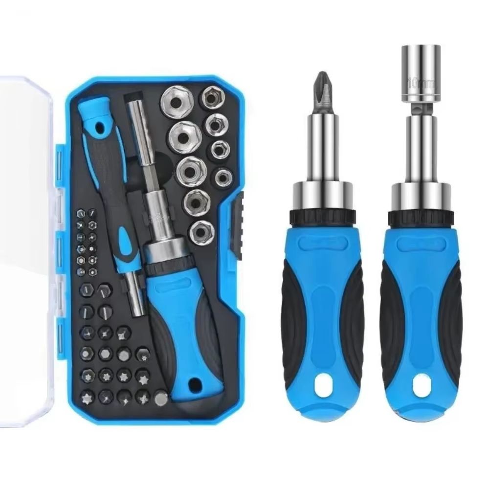 Interchangeable Screwdriver Set With Ratchet Handle, Slotted Phillips And Torx Bits For Household Repairs 63 Piece Set