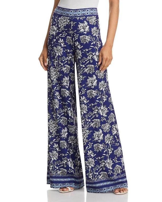 Athena Floral Wide-Leg Trousers - Blue - Alice + Olivia Pants