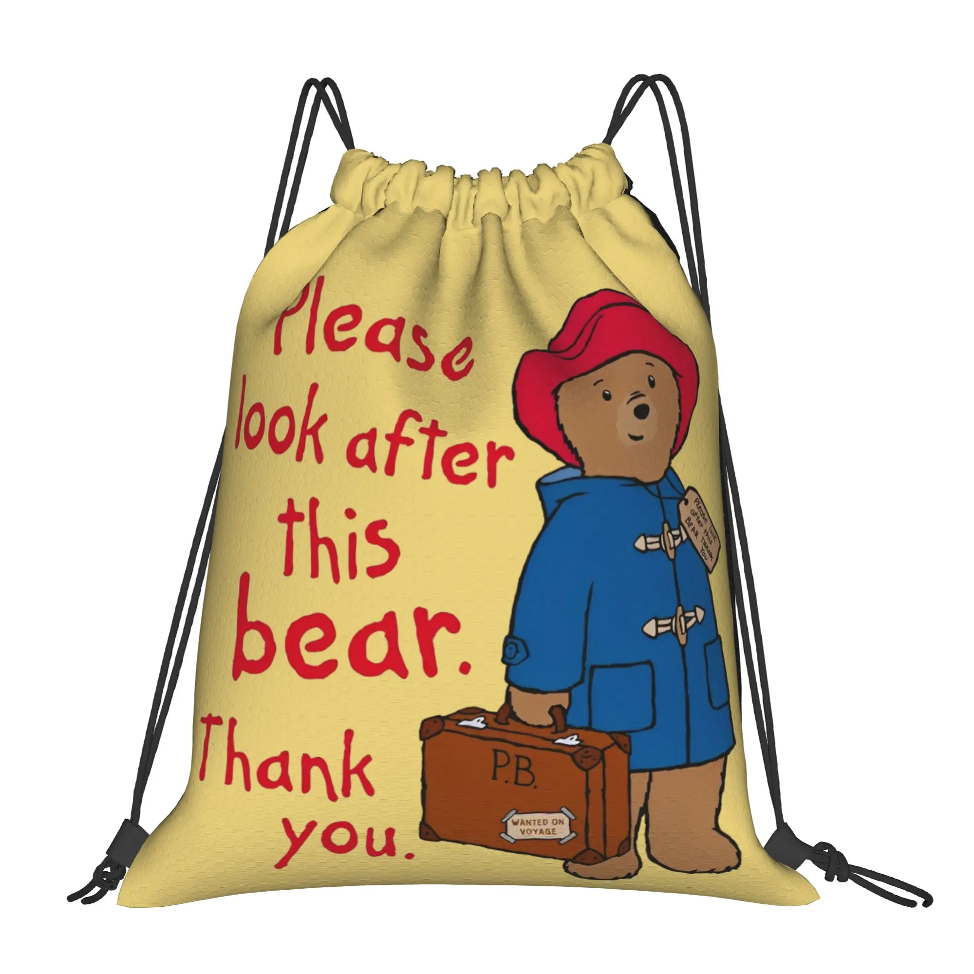 Paddingtons Backpack Drawstring Brown Bear Sports Bags Gym Bag Water Resistant String Sackpack for Running 36cm (W) x 43cm (H)