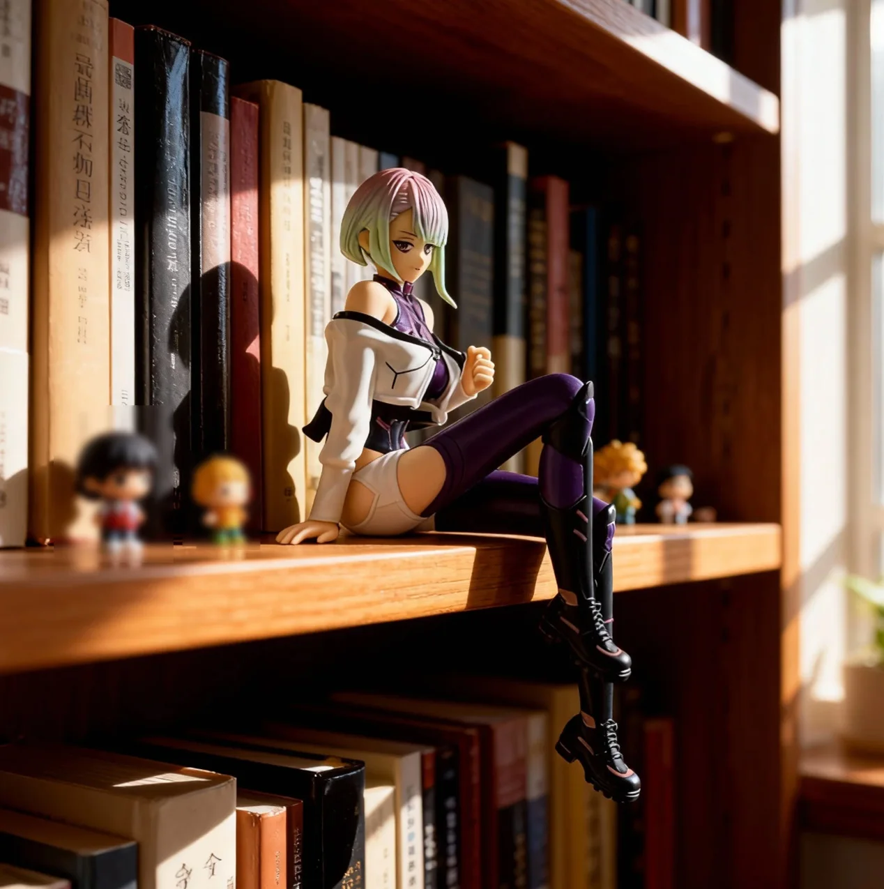 PVC Cyberpunk: Edgerunners Anime-Figuren - Lucy & Rebecca in Sitzpositionen | Street Samurai Desktop-Modellspielzeug, Fan-Kollektion Image