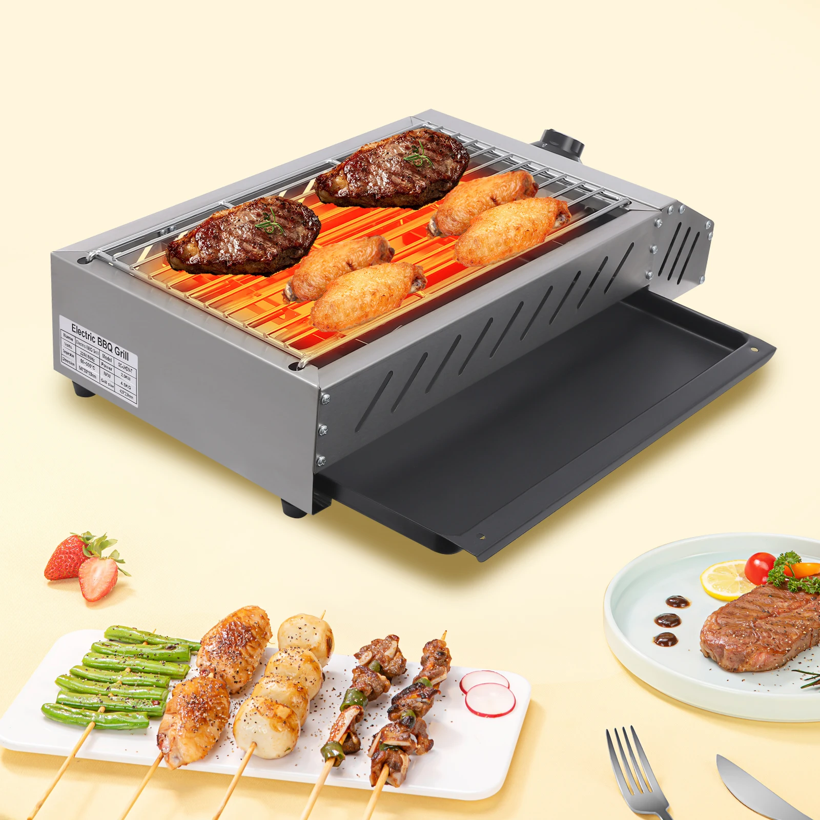 Elektrischer Grill mit U-förmigen Heizrohren und Edelstahlgittern 2500 W zum Kochen im Freien, Terrasse, Hinterhofgrill Image