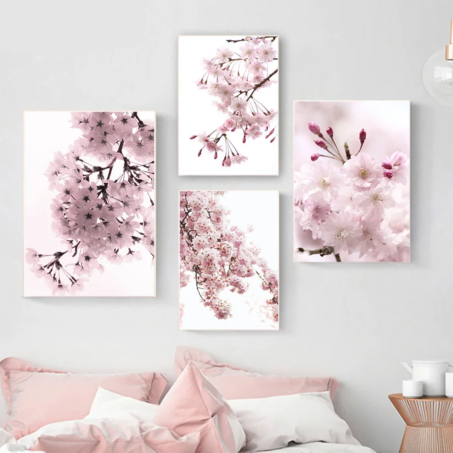 Kirschblüten Rosa Blume Zitate Nordic Poster Und Drucke Leinwand Malerei Wand Kunst Bilder Für Wohnzimmer Wohnkultur Image