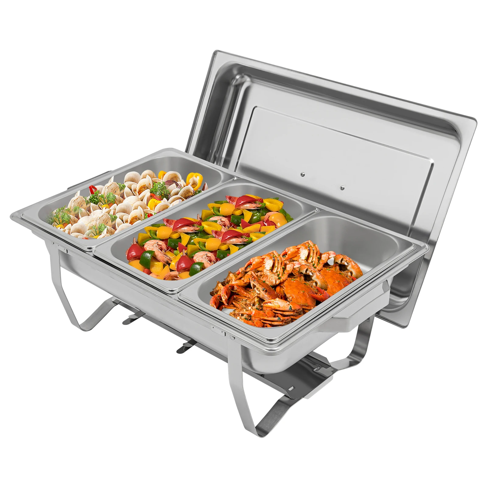 Edelstahl-Chafing-Dish-Buffet-Set, 3 Fächer, 5L Speisenwärmer mit Deckel für Catering, Party, Hochzeit, Restaurant, Bankett Image