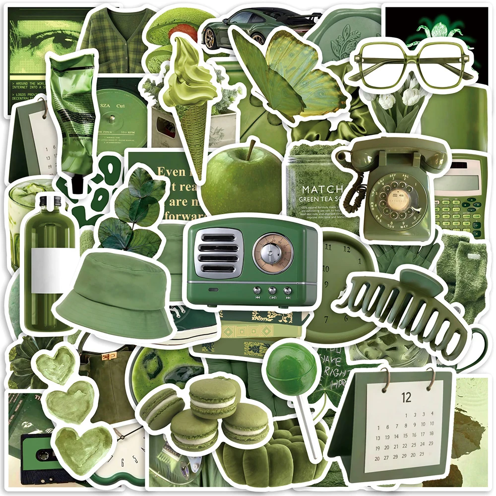 10/30/50 Stück INS Koreanischer Stil Olivgrüne Aufkleber Frische Ästhetische Kunst-Sticker DIY Notizbuch Handy Gepäck Niedliche Deko-Aufkleber Image