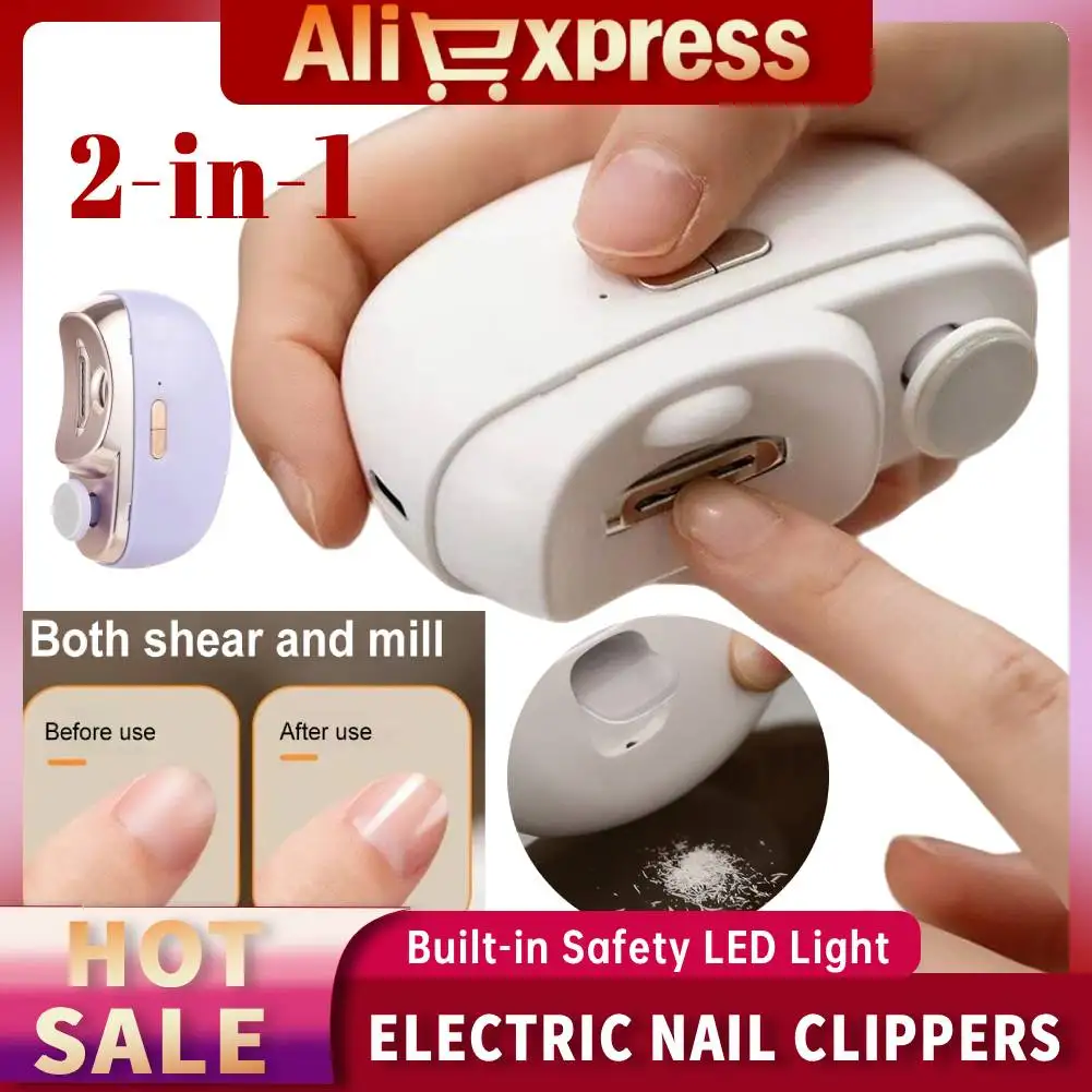 Elektrischer Nagelknipser mit Schleif- und Polierfunktion 2-in-1 Automatischer Nagelschleifer mit Sicherheits-LED-Licht und Zehennagelschneider für Schönheitssalons Image