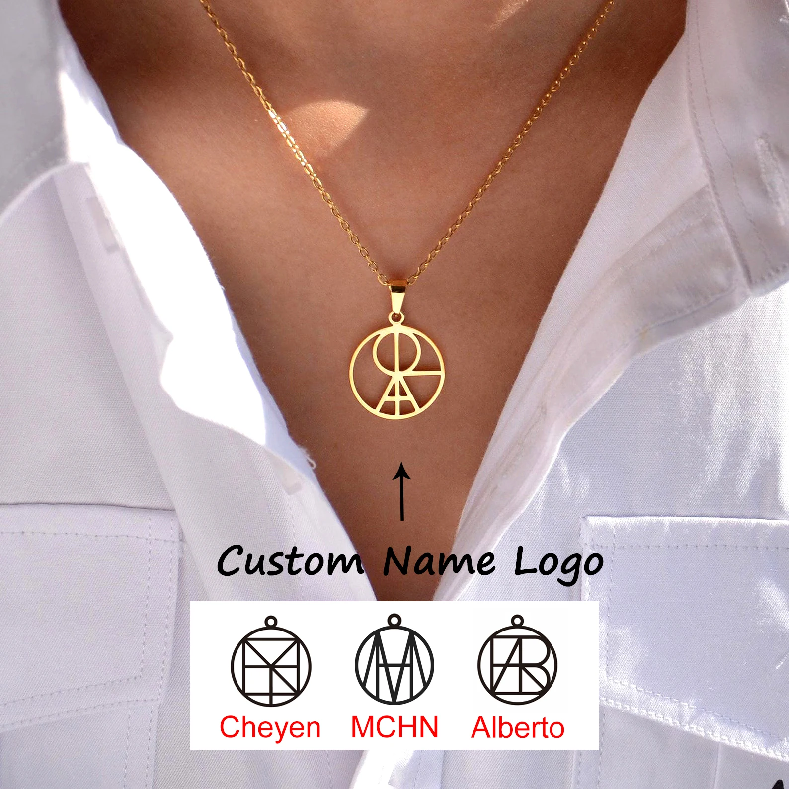 Benutzerdefinierte Namens-Logo-Halsketten für Damen und Herren, Edelstahl, individuelles Logo-Design, Anhänger-Halskette, personalisierter Halsketten-Schmuck Image