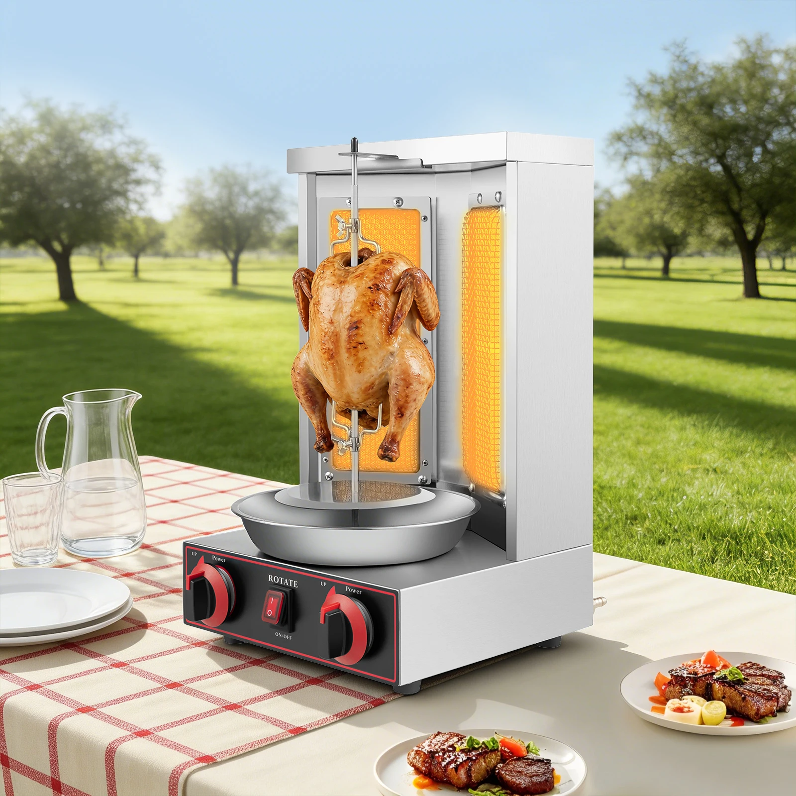 12KG Großkapazitäts-Vertikaler Shawarma-Grill Gasbetriebener Döner-Kebab-Grill 360 ° Rotierende Edelstahl-Grillmaschine für Tacos und Gyros Image