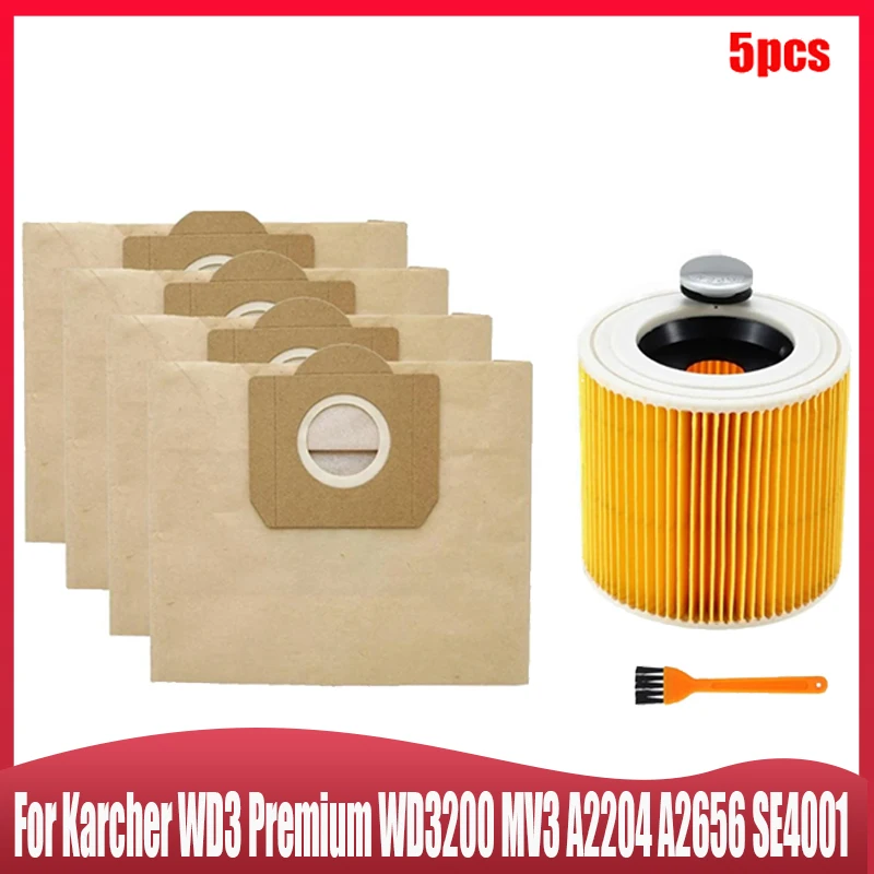 Für Kärcher WD3 Premium WD3200 MV3 A2204 A2656 SE4001 Staubsauger Zubehör Staubbeutel Hepa-Filter Ersatzteil Image