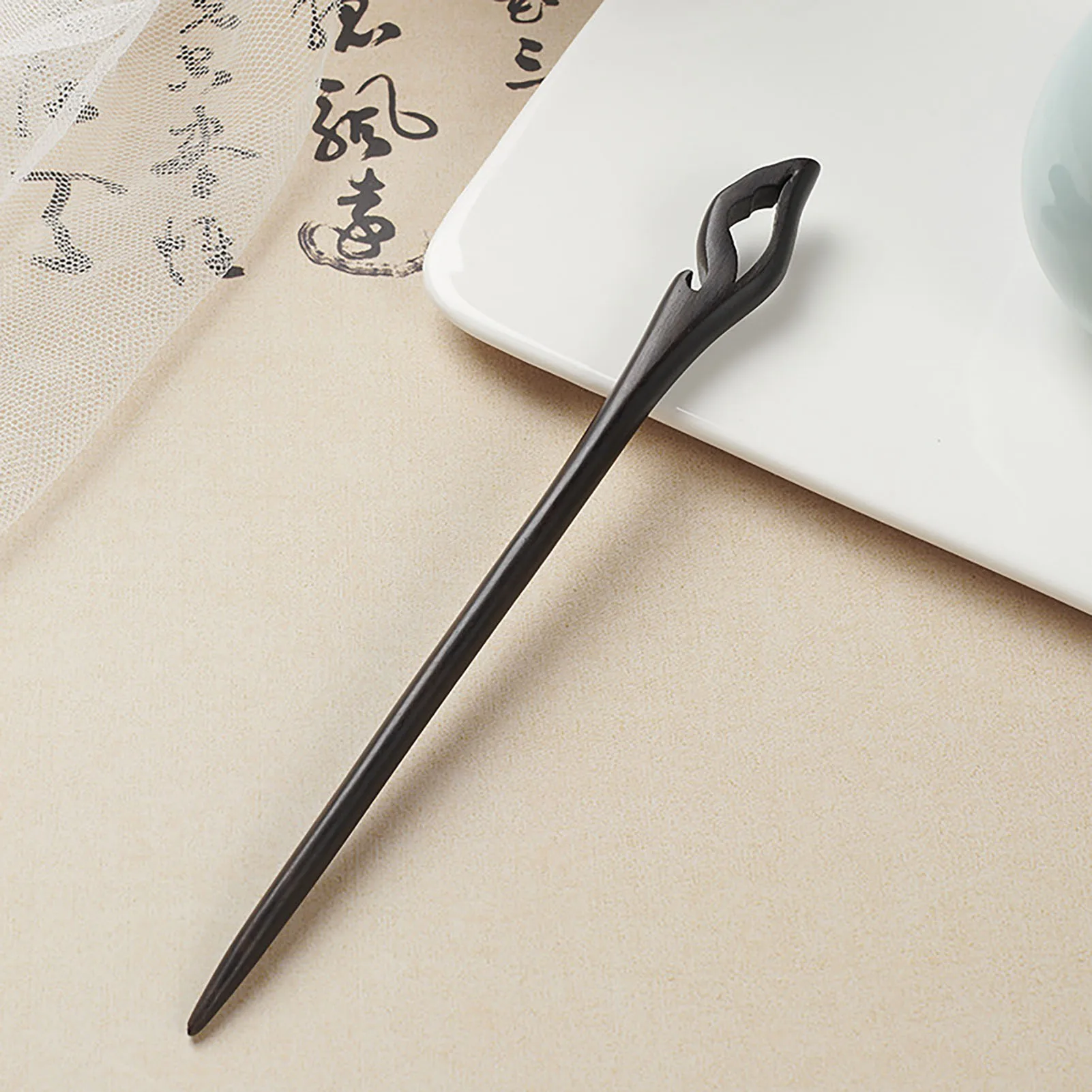 Haarnadel im chinesischen Stil aus Ebenholz für Frauen, Haarstab im antiken Stil aus Holz, minimalistischer, traditioneller, antiker Haarschmuck, 18 cm lang Image