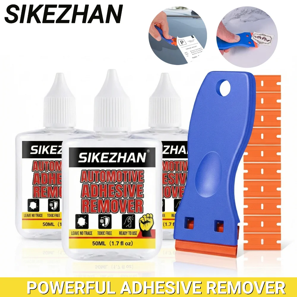 Kfz-Klebstoffentferner-Set mit Schaber & Klingen - Sicher für Autolack, Glas, Aufkleber, Embleme & Vinyl-Klebstoffentfernung