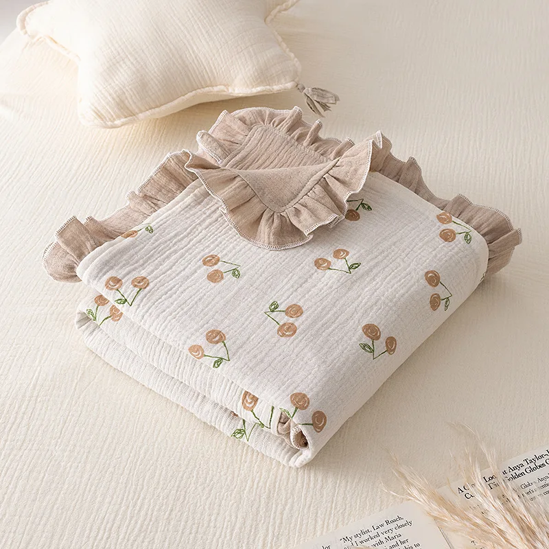 Baby-Doppelschicht-Rüschendecke, 80 x 110 cm, weich, waschbar, dünne Steppdecke, Tröster, leichte Bettwäsche für Kleinkinder, Kinderwagen, blanko Image