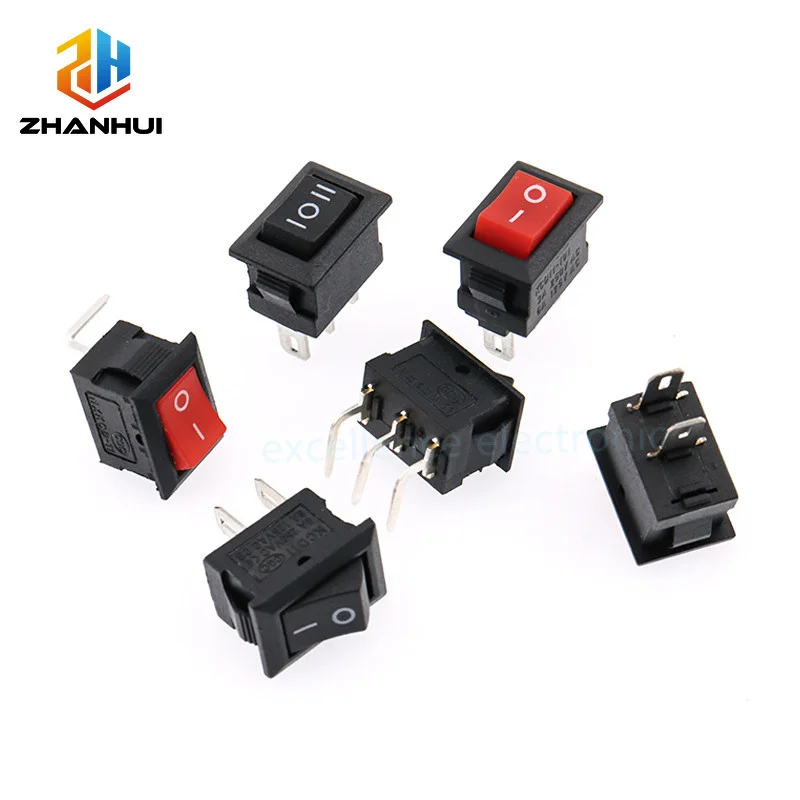 10 Stück KCD11 Mini-Wippschalter - 10×15mm 2/3 Pins EIN-AUS/EIN-AUS-EIN 3A 250VAC/6A 125VAC Drucktastenschalter Image