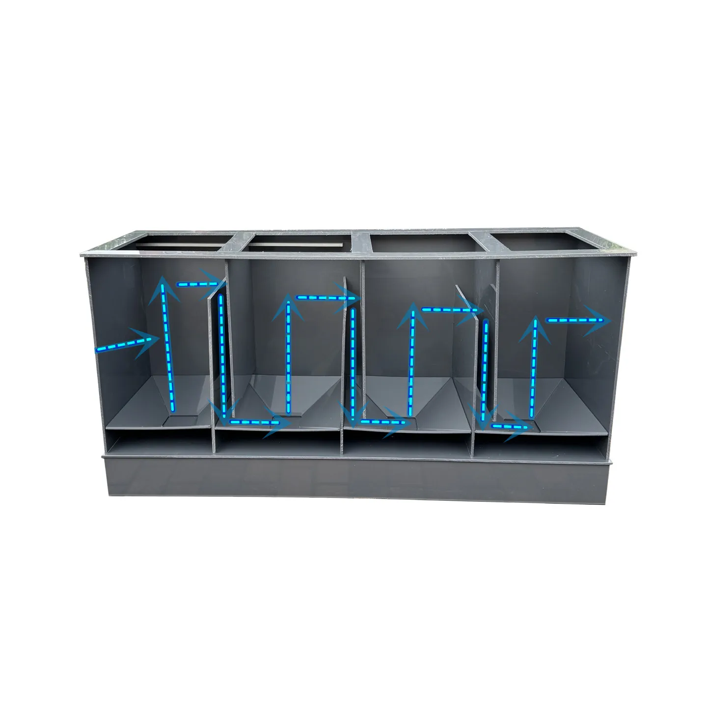 Der neue Abwasserfilterkasten für Koi-Fischteiche mit Sedimentation, großflächigem Multifunktionsfilter und ohne Rückhaltung von Wasser. Image