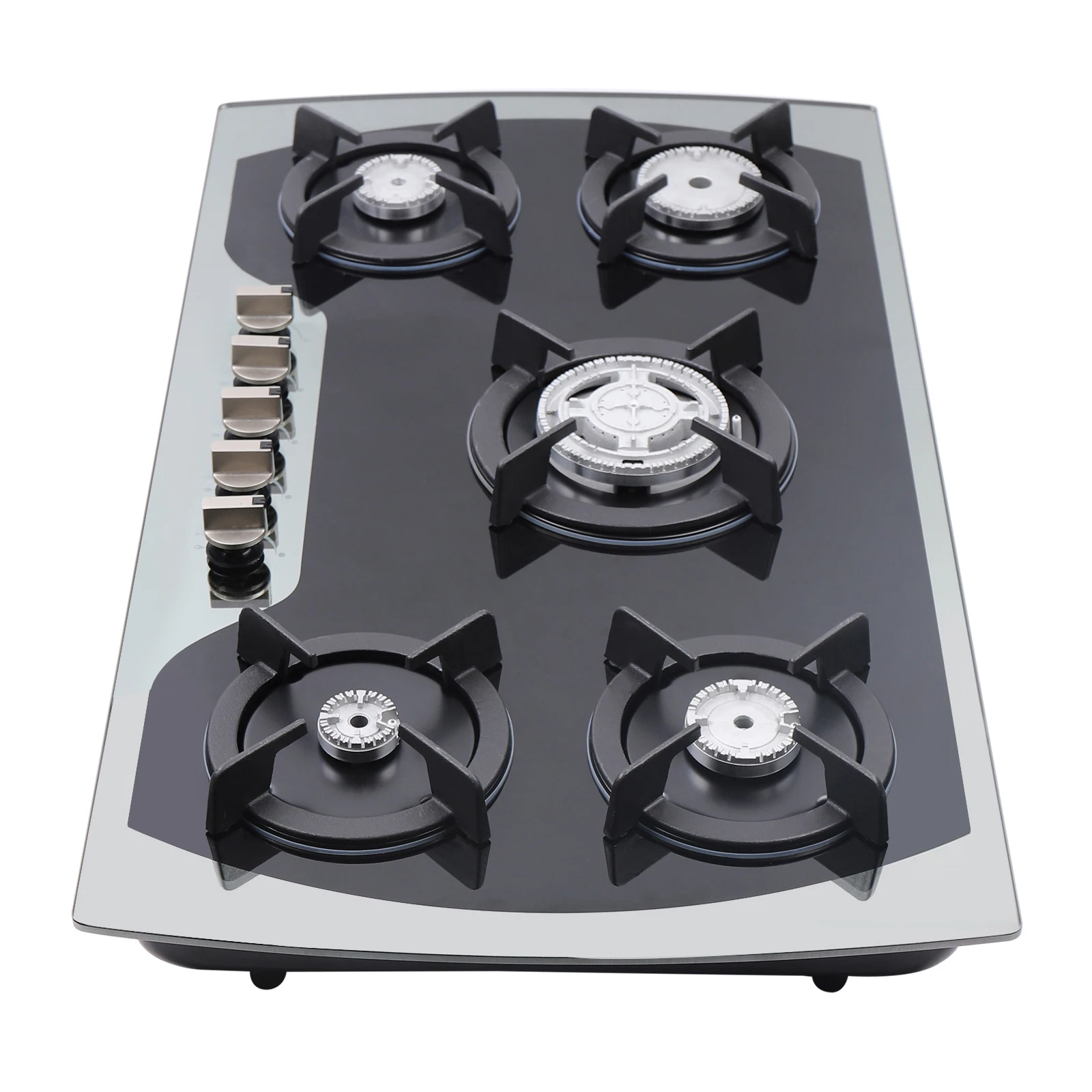 NEU 5-Brenner-Gaskochfeld – Einbauherd für LPG, Erdgas, schwarzes Glas, Leistung bis zu 10,25 kW (3 + 2,75 + 1,75 + 1,75 + 1 kW)