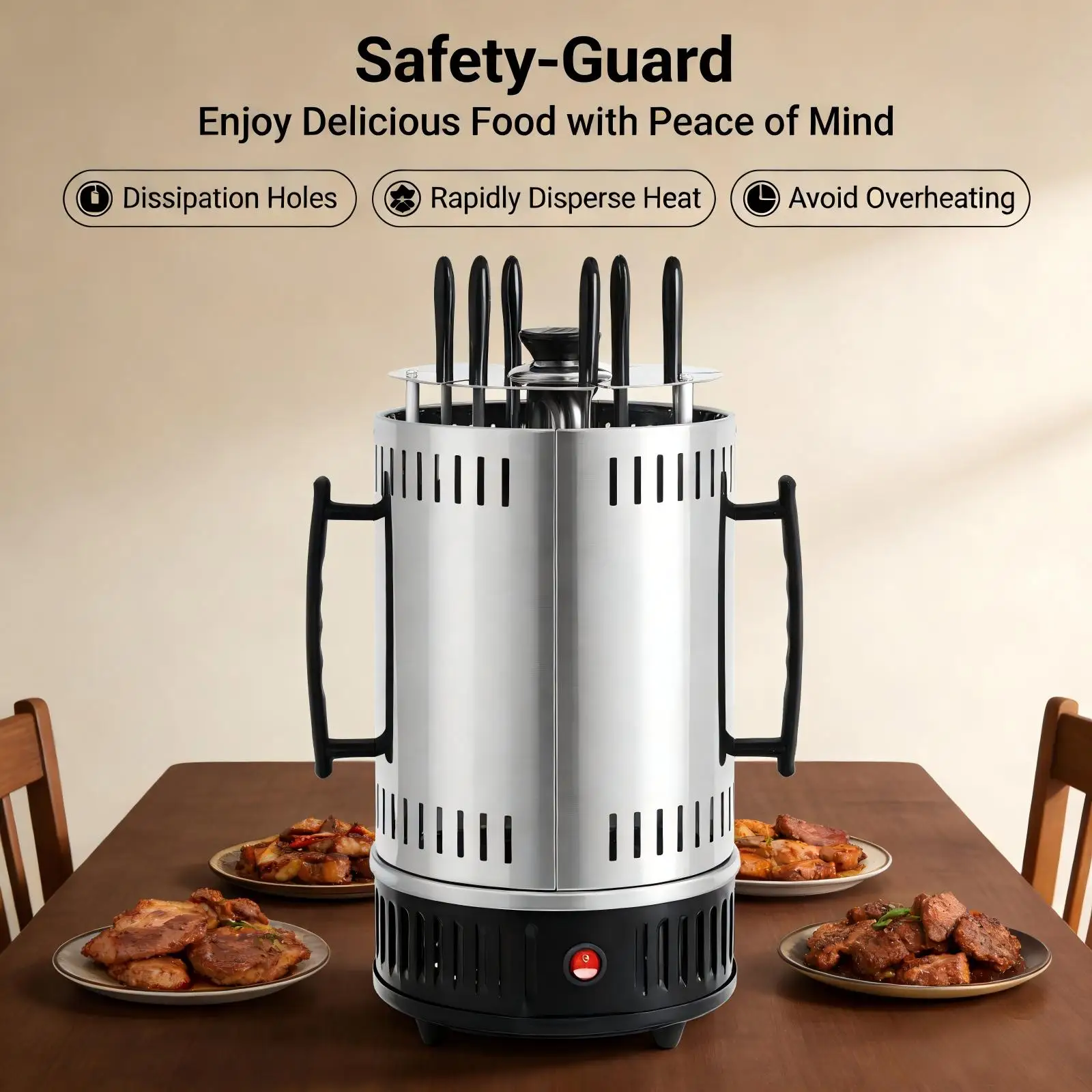 6-Zinken-Elektro-Drehgrill 220-240V 1000W, Vertikaler Drehspieß-Grill, Elektrische Drehgrillmaschine für Kebabs und Shawarma Image