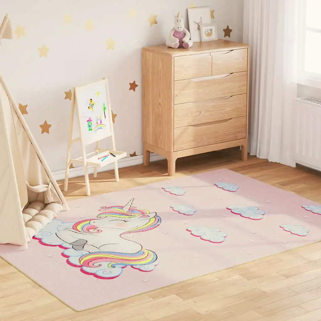 Rosa Kinderteppich 160x230cm Einhorn Rutschfest Waschbar Weicher Teppich für Verschiedene Szenarien Heimdekoration Fußmatte in Verschiedenen Größen Erhältlich Image