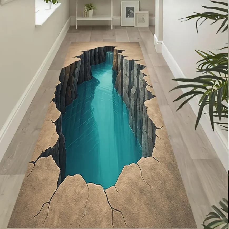 2D-Riss-Teppich mit Optischer Täuschung, Gamer-Zimmer-Deko, Schlafzimmer-Matte, Schuhzimmer-Teppich, Wohnzimmer-Teppich, Waschbarer Teppich für Schlafzimmer und Küche Image