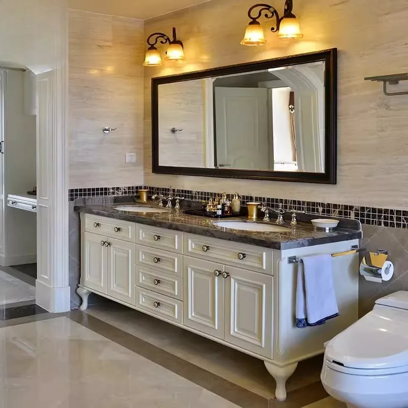 Amerikanische Badezimmerschrank-Kombination, Doppelwaschbecken, Badezimmerschrank aus Eiche, WC-Waschbecken, Massivholz-Waschbecken, Waschbecken im europäischen Stil
