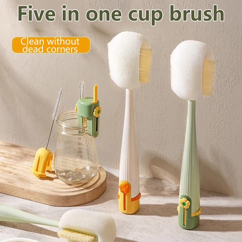 【ZYAA-1】 5-in-1-Becherreinigungswerkzeug für den Hausgebrauch, Becherbürste, Wasserbecherbürste, Thermosbecherbürste, Reinigungsschwammbürste für Milchflaschen Image