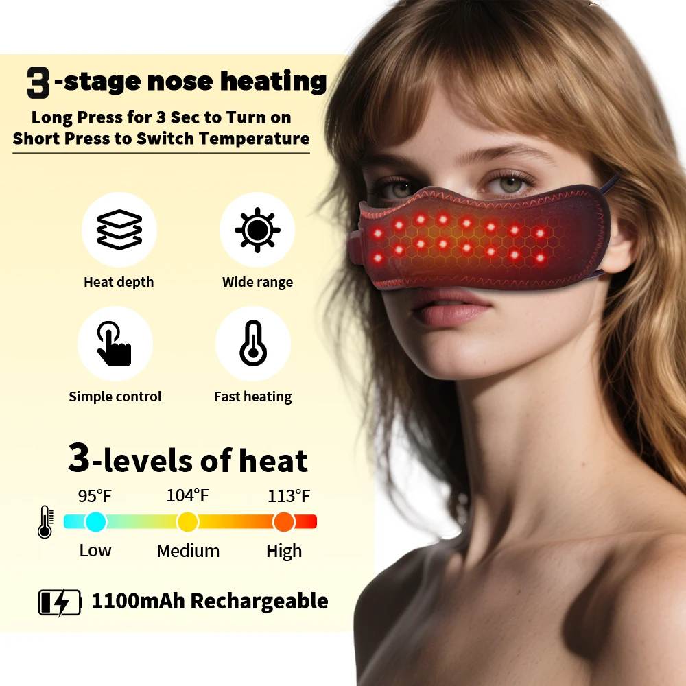 Tragbarer Rotlichttherapie-Nasenmassagegerät mit Temperaturregelung zur Linderung von Allergischer Rhinitis, Verstopfter Nase, Laufender Nase und als Einschlafhilfe, Unisex Image