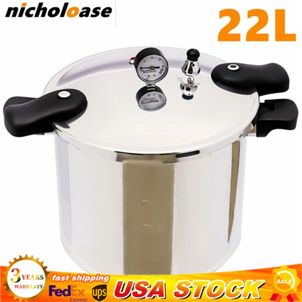 11-poliger Aluminium-Schnellkochtopf, 23-Liter-Schnellkochtopf mit Manometer-Entriegelungsventil, 22 l, großes Fassungsvermögen aus Edelstahl Image