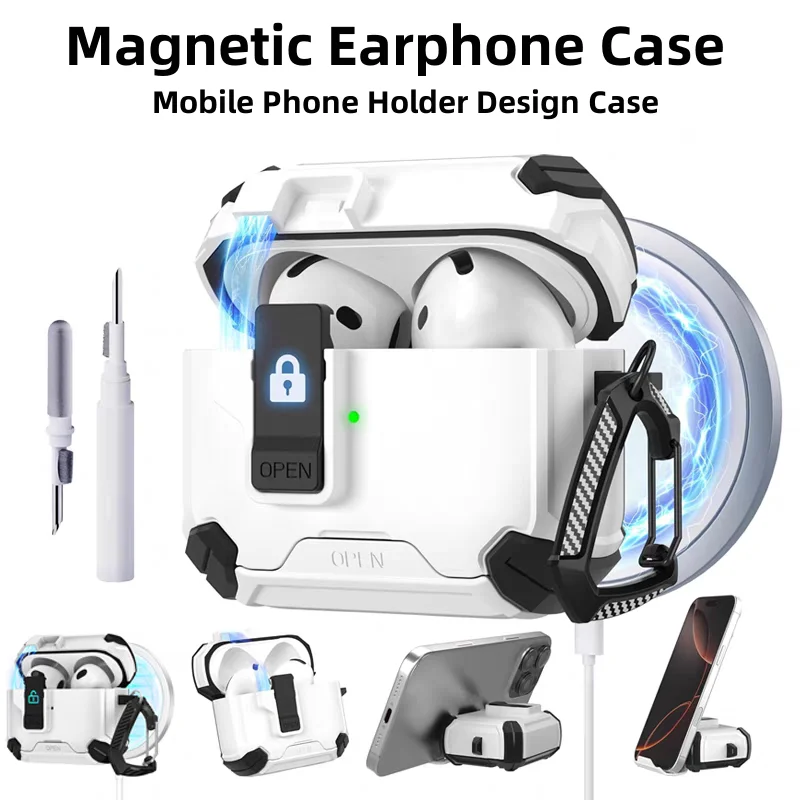 für AirPods 4, magnetischer automatischer Schalter, Sicherheitsschloss, schützende, stoßfeste Schale mit Reinigungsset für Airpods 4. Generation Image