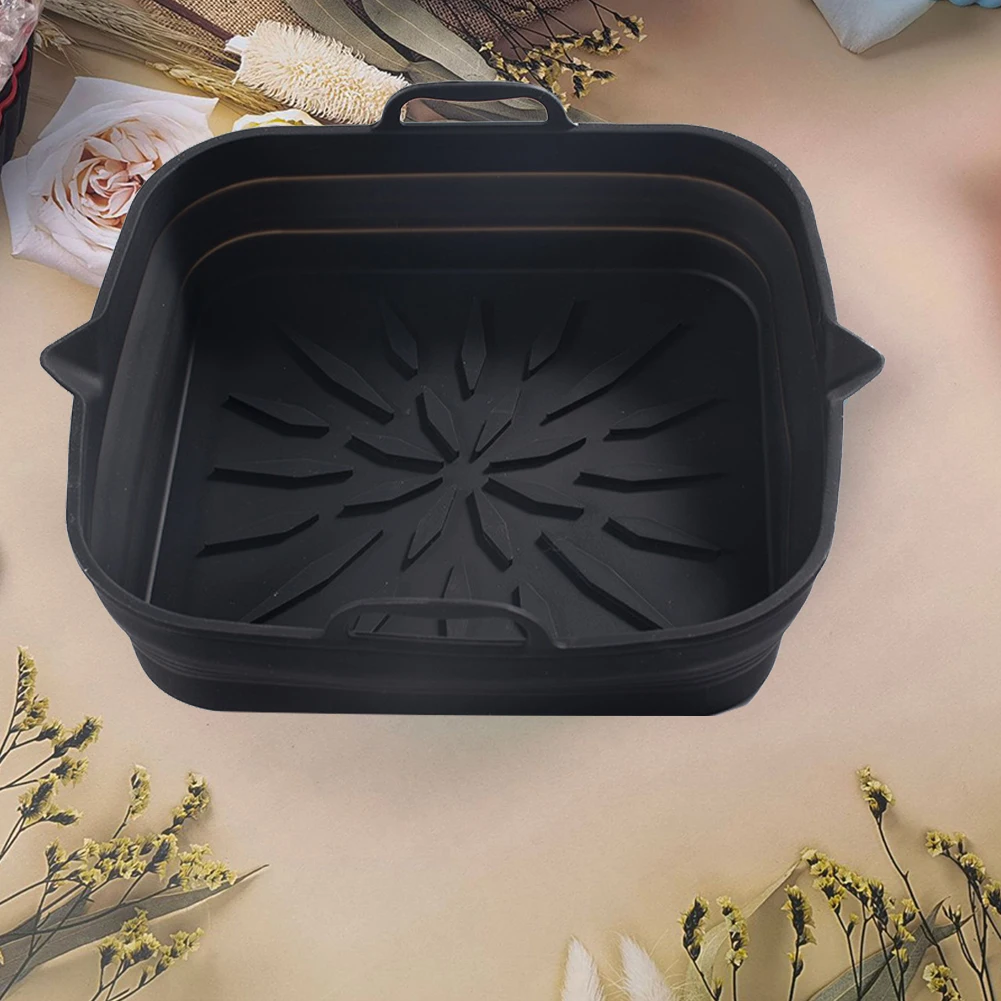 Silikon-Luftfritteusen-Backblech, quadratisch geformt, faltbar, für Luftfritteusen, Ofen-Backblech, antihaftbeschichtet, hochtemperaturbeständig, Küchenbedarf Image