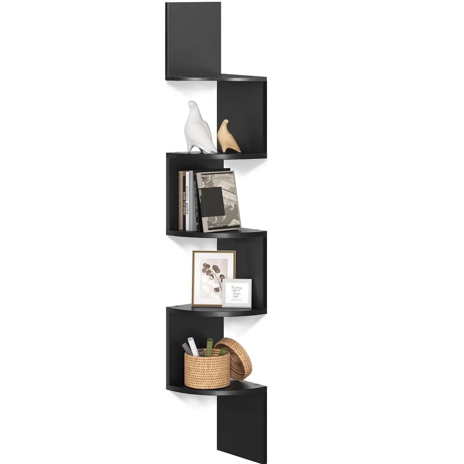 Wand-Eckregal, 5-stöckiges Aufbewahrungsregal, Pflanzenregal, für Schlafzimmer, Wohnzimmer, Badezimmer, Schreibtisch, rustikale Braun-/Schwarz-/Weiß-/Holzfarbe