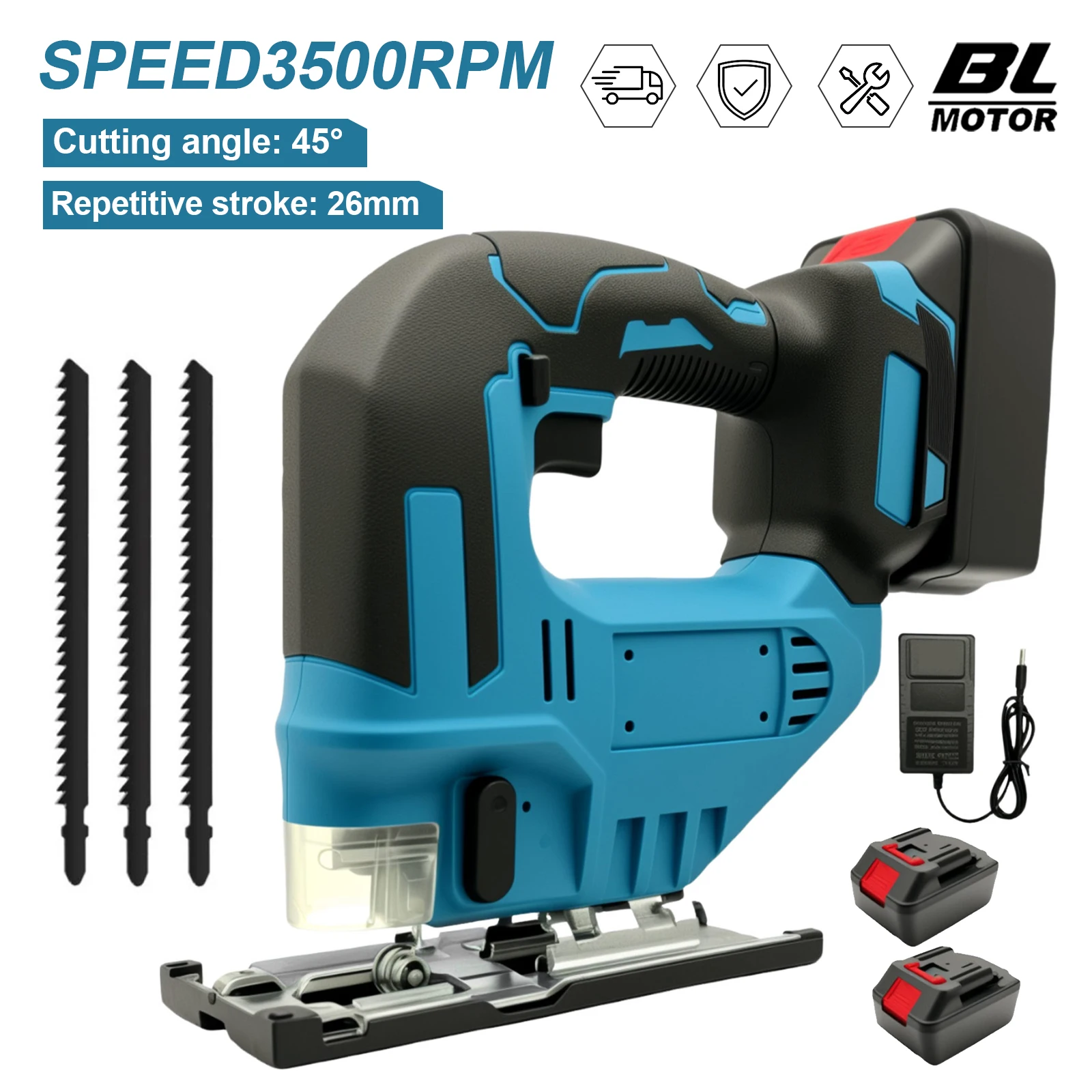 750 W bürstenlose elektrische Stichsäge, 3500 U/min, kabellose Handsäge, Holz- und Rohrschneidewerkzeug, für Makita 21 V Akku-Pin-Elektrowerkzeug Image
