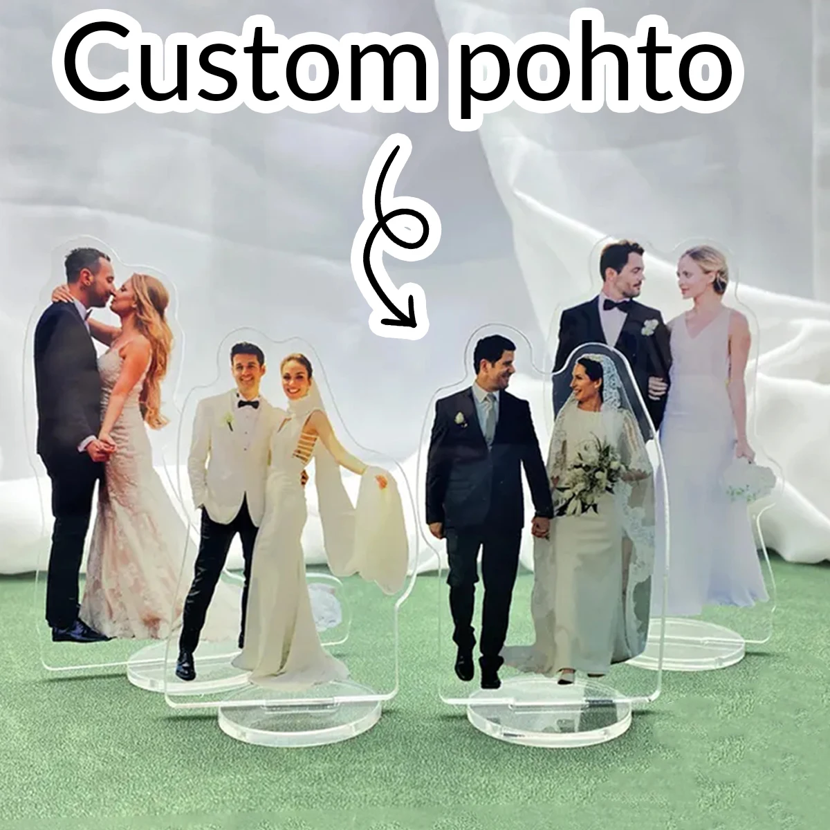 1/2/5 Stück Personalisierter Foto-Hochzeits-Acryl-Tischständer, Individuell Gestaltbare Charakter-Standees, Anpassbare Hochzeits-Figuren Image