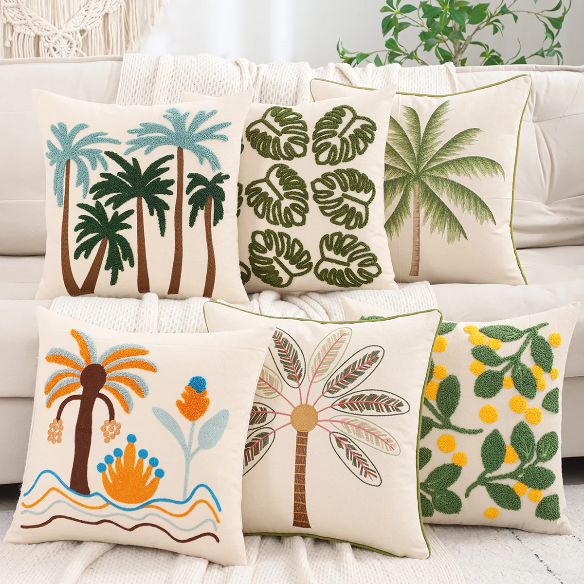 1PC Palme bestickter Kissenbezug Canvas Frühling Sommer Wohnzimmer Schlafzimmer Sofa Dekoration, Strandurlaub Stil Image