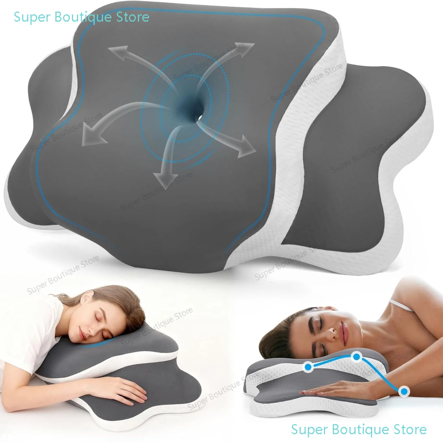 Cervical Pillow for Neck Pain Relief Neck Support Pillows Sleeping Butterfly Memory Foam Pillows for Side Back Stomach Sleeper Image