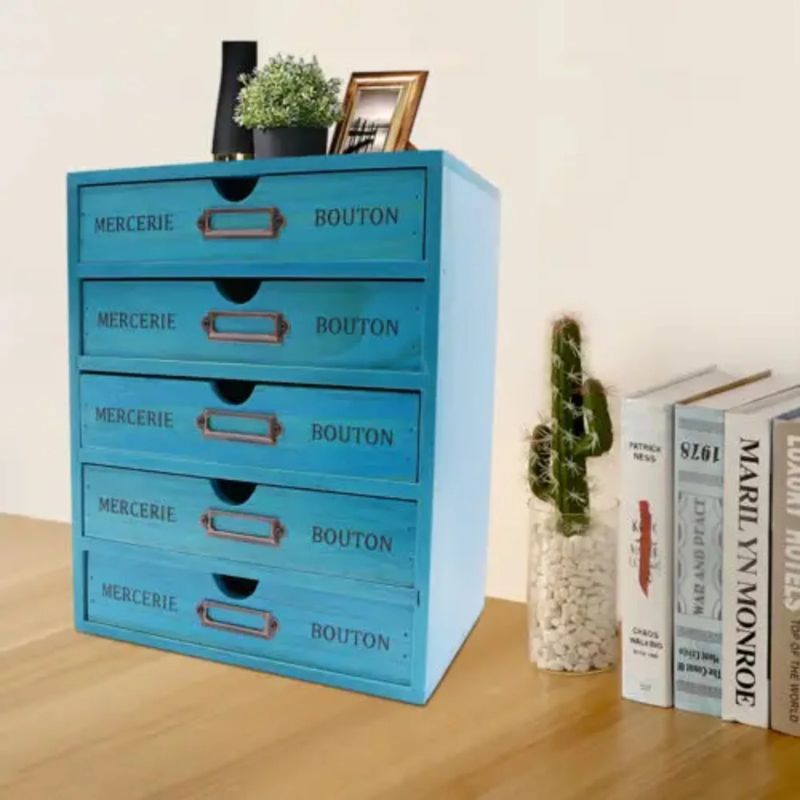 5-stufiger Vintage-Schubladenschrank, Dokumentenaufbewahrungsbox mit U-förmigem Griff, Organizer Büro-Schreibtisch-Aktenschrank für das Arbeitszimmer