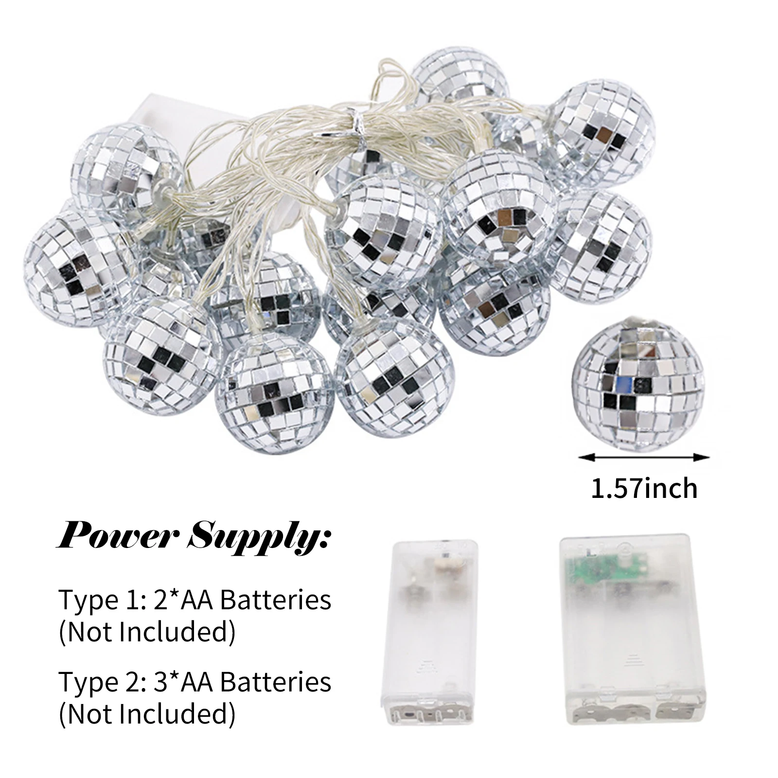 10 Fuß 20 LED-Kugel-Lichterkette, dekorative Hängelichter, Kugeln, Feen-Lichterkette, batteriebetriebene Weltmeisterschaft-Beleuchtung für den Innenbereich