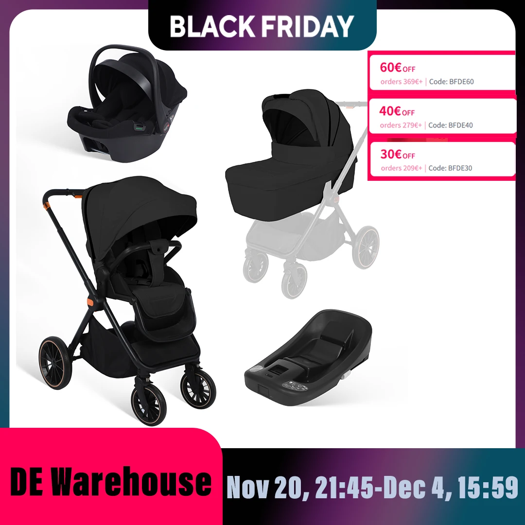 4-in-1 Kinderwagen mit ISOFIX-Basis, umkehrbarem, nach vorne gerichtetem Sitz, von Geburt an nutzbar, leicht, mit Ein-Klick-Faltsystem, Reisesystem Image