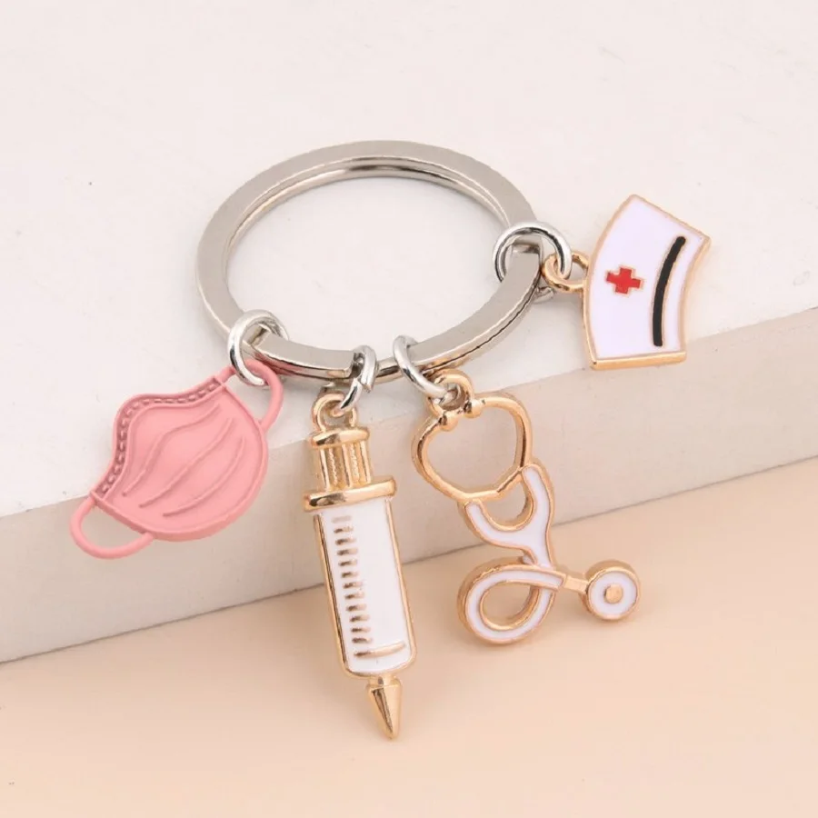 Krankenschwester Maske Spritze Stethoskop Schlüsselanhänger Tasche Schlüsselanhänger Schlüsselanhänger Ornament Tasche Geldbörse Charm Zubehör Image